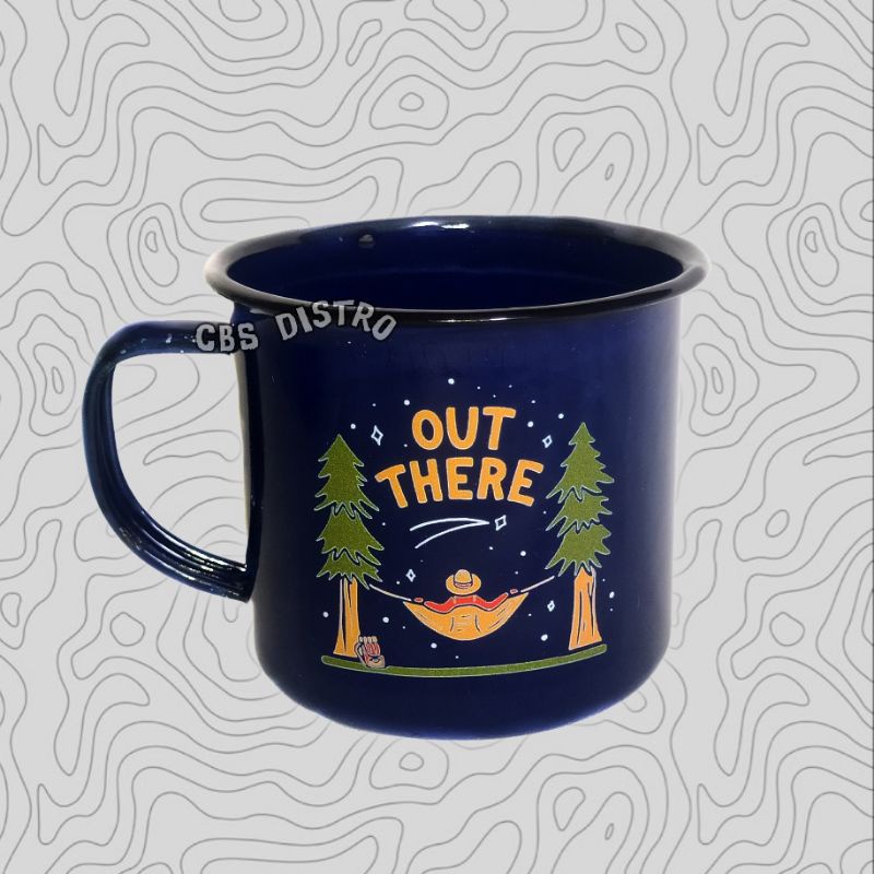 Gelas Mug Cangkir Kopi Coffee Stainless Enamel Gagang Outdoor Kantor Campervan Camping Souvenir Vint