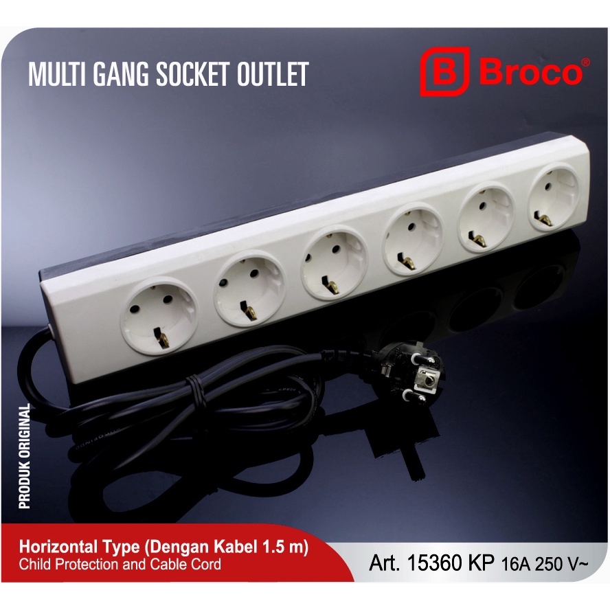 Broco Stop Kontak 6 Lubang CP 15360 KP + Kabel 1.5M