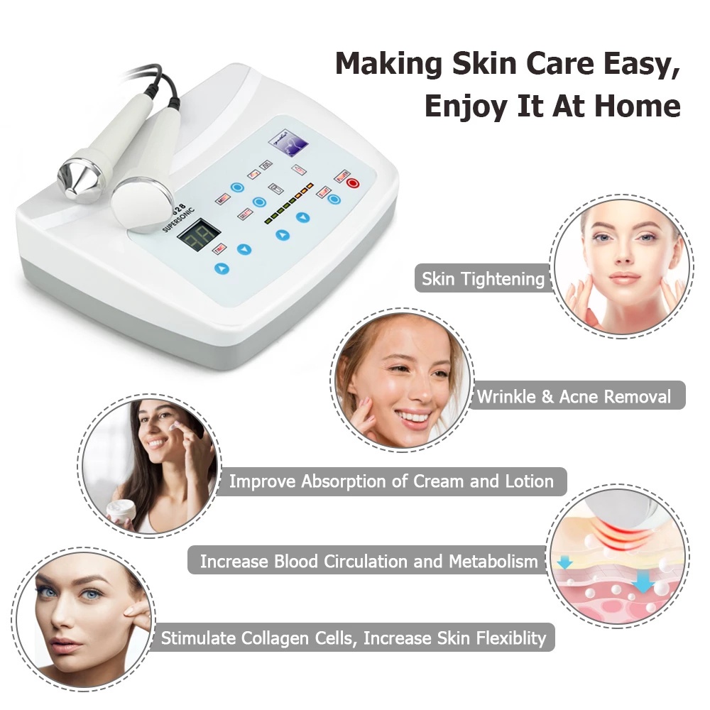 2 in 1 Ultrasonic Beauty Instrument Ultrasonic Alat Detox alat facial wajah Ultrasound Setrika Fisioterapi Hilangkan Kantung Mata elektrik pijat Wajah Ultrasonic