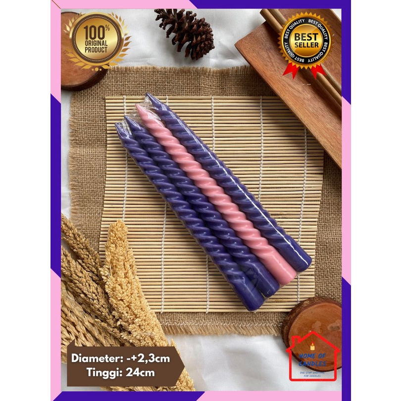 Lilin Adven Spiral Panjang / Lilin Doa Misa Natal 3 Ungu 1 Pink