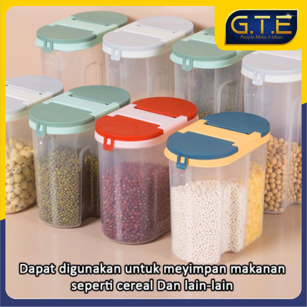 GTE | Food Storage Jar | Tempat Penyimpanan Cereal | Kontainer Makanan Kitchen Storage Bottle | Storage 2 Sekat