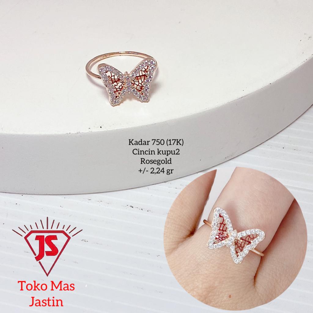 cincin new fashion kupu-kupu rosegold 17k/750