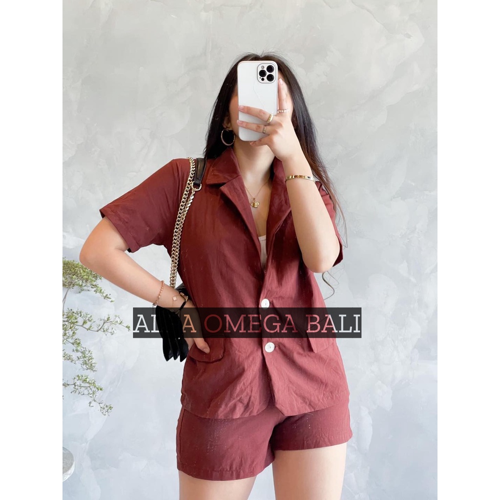 ALFA Blazer Kemeja Set Wanita Linen Bahan berkualitas