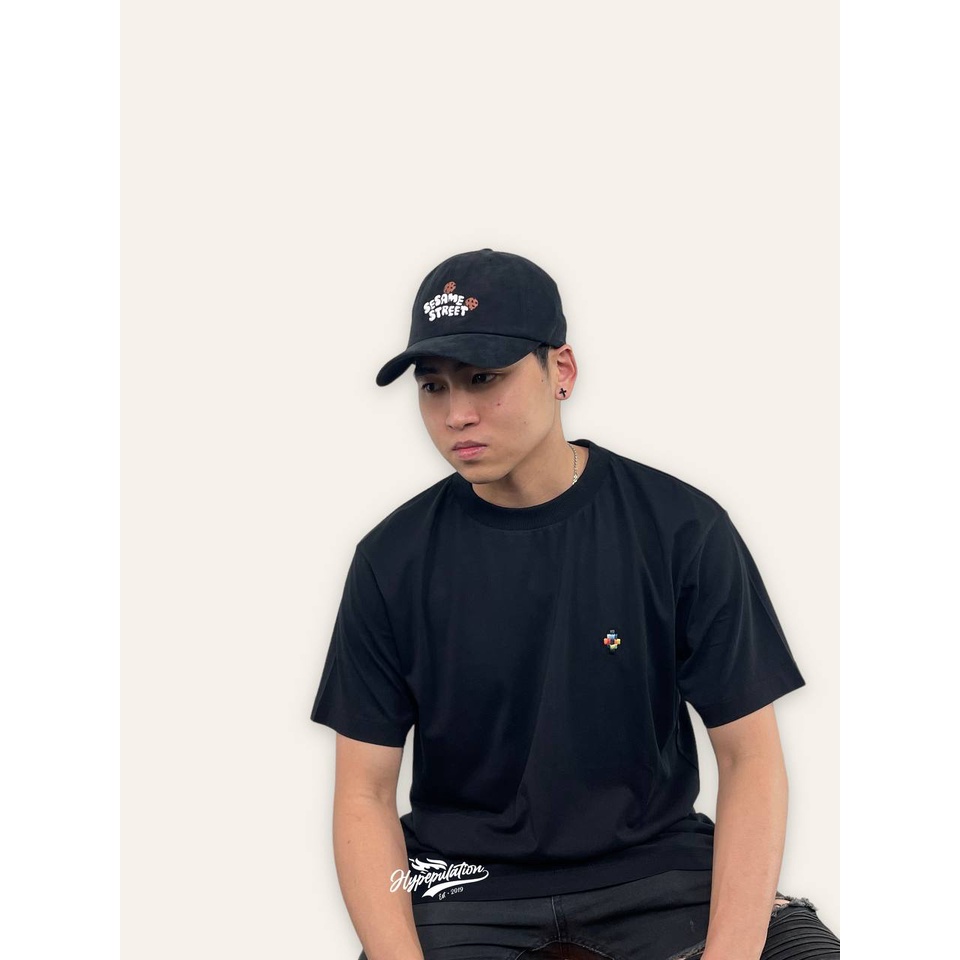 Marcelo Burlon Multicolor Embroidered Cross Logo Black Tee ORIGINAL