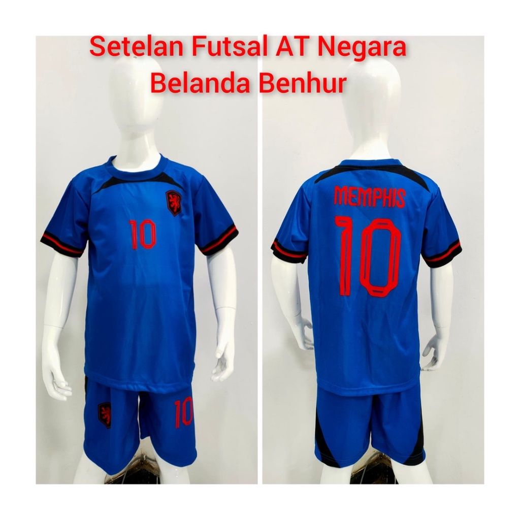 Kaos sepakbola anak laki-laki belanda memphis away jersey soccer baju celana setelan t-shirt outfit jersy futsal seragam klub kostum olahraga pakaian print apparel multi jersi sport benhur