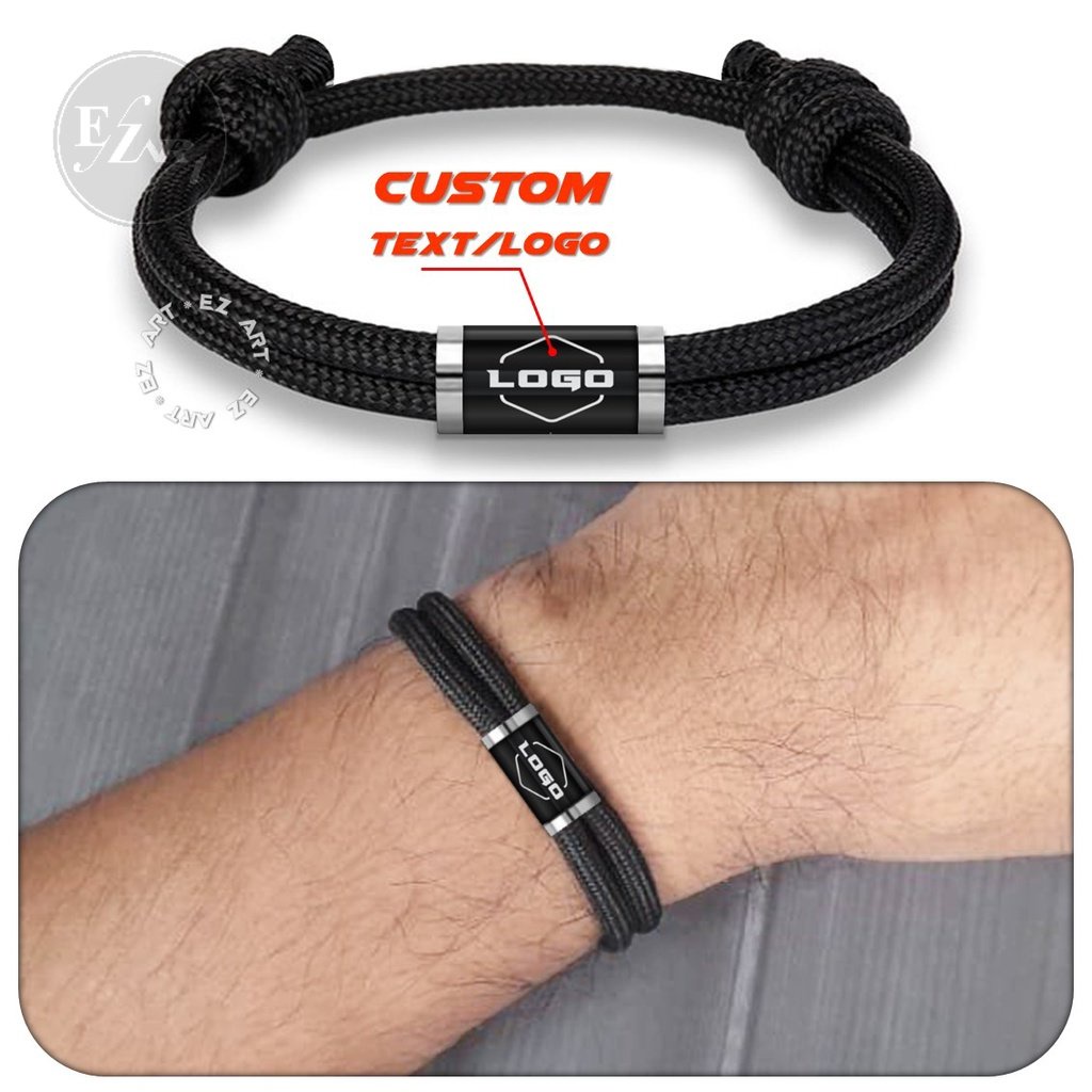 [EZArt] GELANG SIMPLE PARACORD CUSTOM REQUEST NAMA LOGO GAMBAR TABUNG KACA STAINLESS STEEL