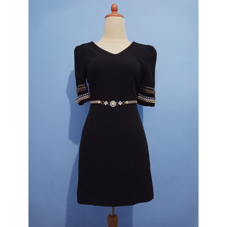 BEAUTEEN THRIFT | T026 BLACK DRESS | baju terusan midi mini wanita lengan pendek hitam polos press b