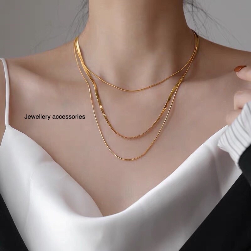 Kalung Titanium Belut 3 Layer Gold Korea Fashion Style Vintage