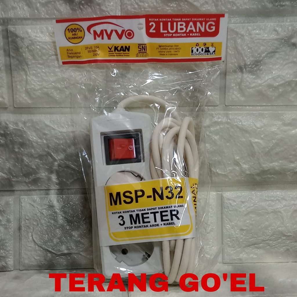MYVO STOP KONTAK 2 LUBANG 3M/ 5M/ 10M / SOKET 2 LUBANG SNI