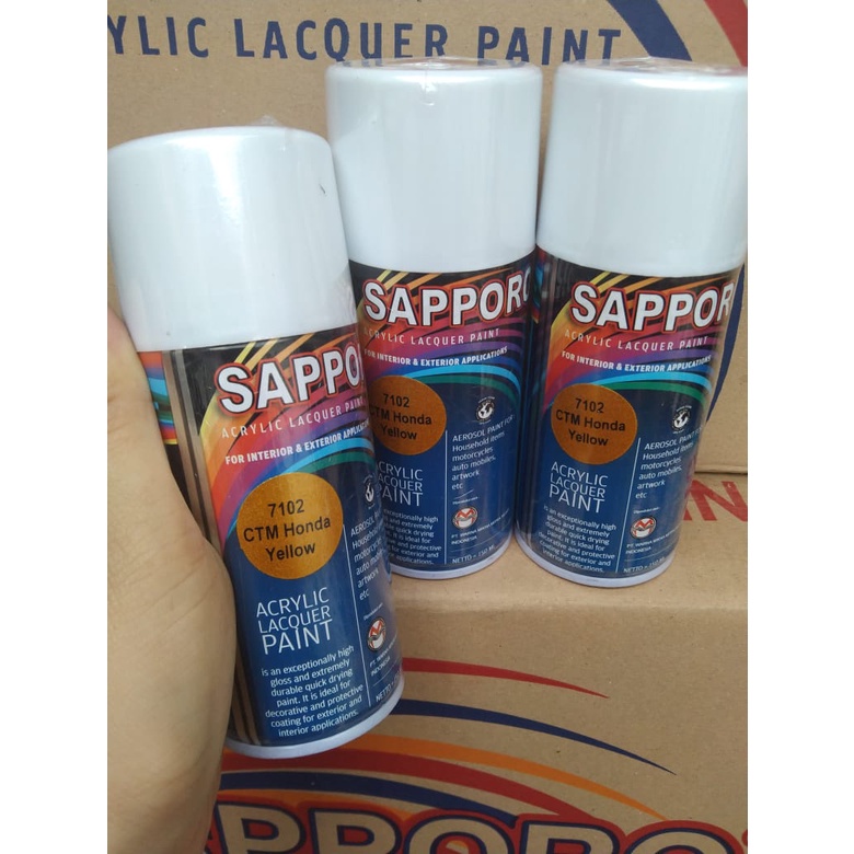 saporo acrylic lacquer paint pilok pilox cat spray sapporo 150ml saporo 7102 ctm honda yellow kuning metallic emas metallic