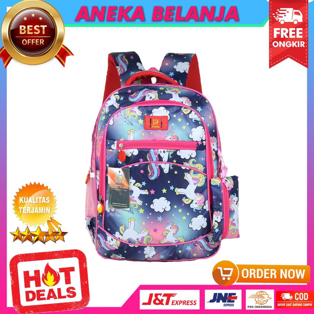 Tas Ransel Anak Sekolah Cewek Motif Karakter Kuda Pony Pink Ungu Trendy Tas Punggung Anak TK SD SMP Terbaru Bahan Kuat Tebal Backpack Anak Perempuan Lucu Korean Style FREE Raincover Dan Tempat Pensil Murah Kualitas Import Bisa COD