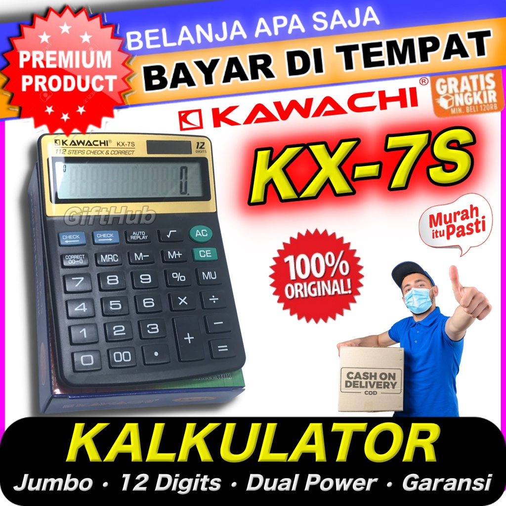 

Kawachi Kalkulator KX-7S 12 Digit Electronic Calculator Digital Dual Power Solar and Battery Tombol Besar Free Baterai Auto Off Usaha Dagang Sekolah