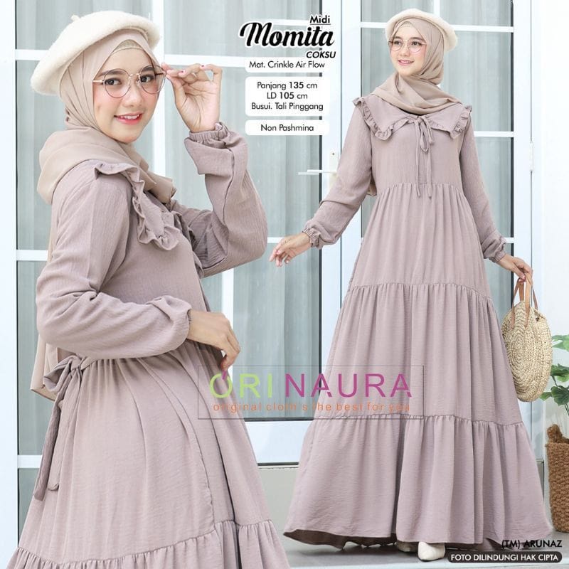 MOMITA MIDI DRESS CRINKLE AIRFLOW / MIDI DRESS SUSUN / GAMIS MUSLIM BUSUI