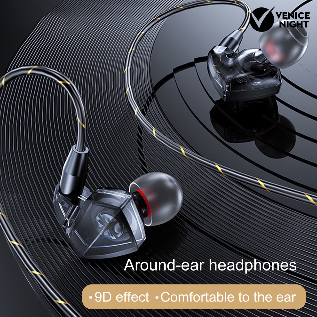 (VNEP) (Berkabel) In-ear Subwoofer Noise Reduction Sports Headset dengan Mic Hifi Music Earplug