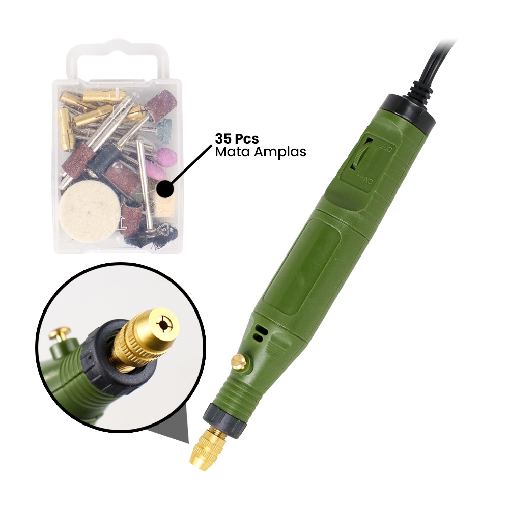 Mini Grinder Sets Pen Electric Mill Grindstone 18000RPM - S024-18V / Bor Listrik - OMOT21GR Green