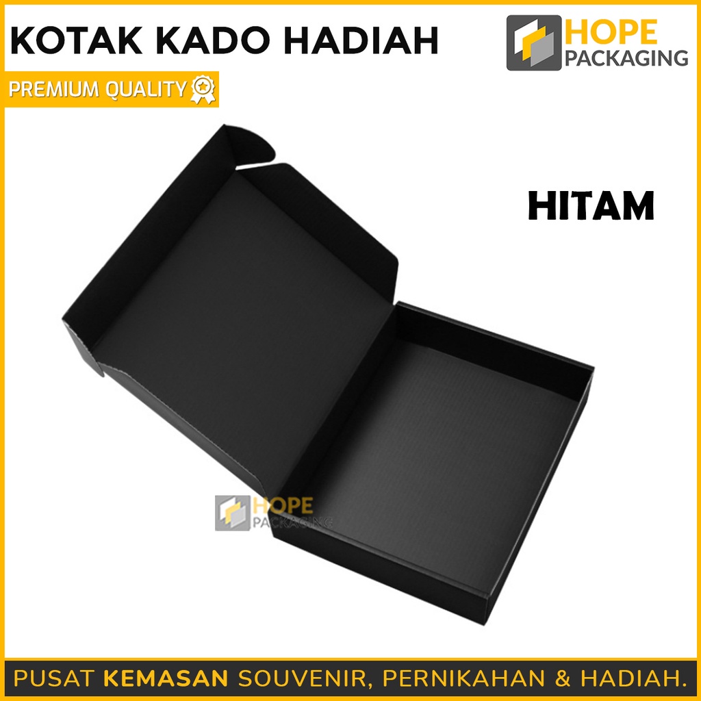 Kotak Kado Hadiah Hitam Polos dan Hitam Tulisan Premium / Dus Polos / Kardus Hampers / Box Baju