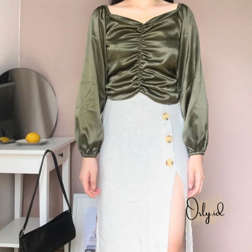 S-XXXXL ALEXANDRAA Baju sabrina Baju Atasan Sabrina Wanita Jumbo Crop Top Korean Style Blouse Lengan