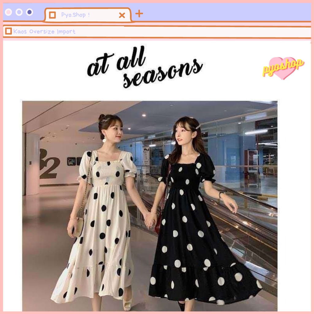 Dress Polkadot Midi Casual Korean Import M/L/XL/2XL