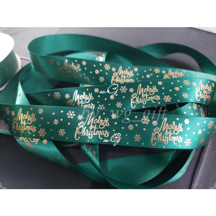 

[READY ] Pita Natal Christmas - Satin - Merah / Hijau - Emboss B; Lebar 1 cm - Hijau, 25 yard