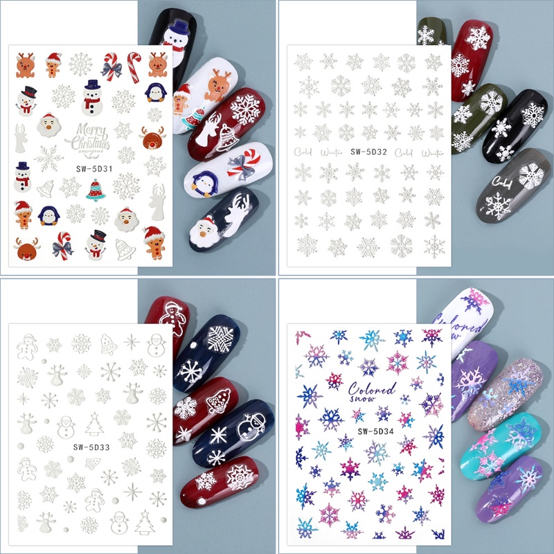 Stiker Kuku 5D Motif Kepingan Salju Untuk Dekorasi Nail Art