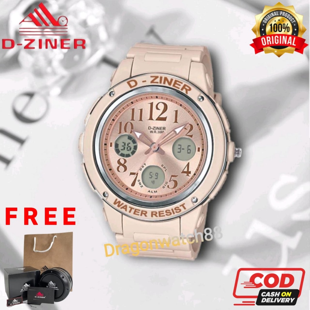 JAM TANGAN WANITA DZINER 8273 DIGITAL ANALOG DUAL TIME STRAP RUBBER ORIGINAL ANTI AIR - JAM TANGAN D-ZINER BABY-G BGA-150PG-2B1DR JAM TANGAN BABY G BGA 150 SPORTY