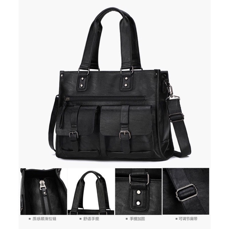 Tas Selempang Pria Messenger Bahu Cowok Businessman Berbahan PU L D5P3 Kulit Tas Travel / Outdor