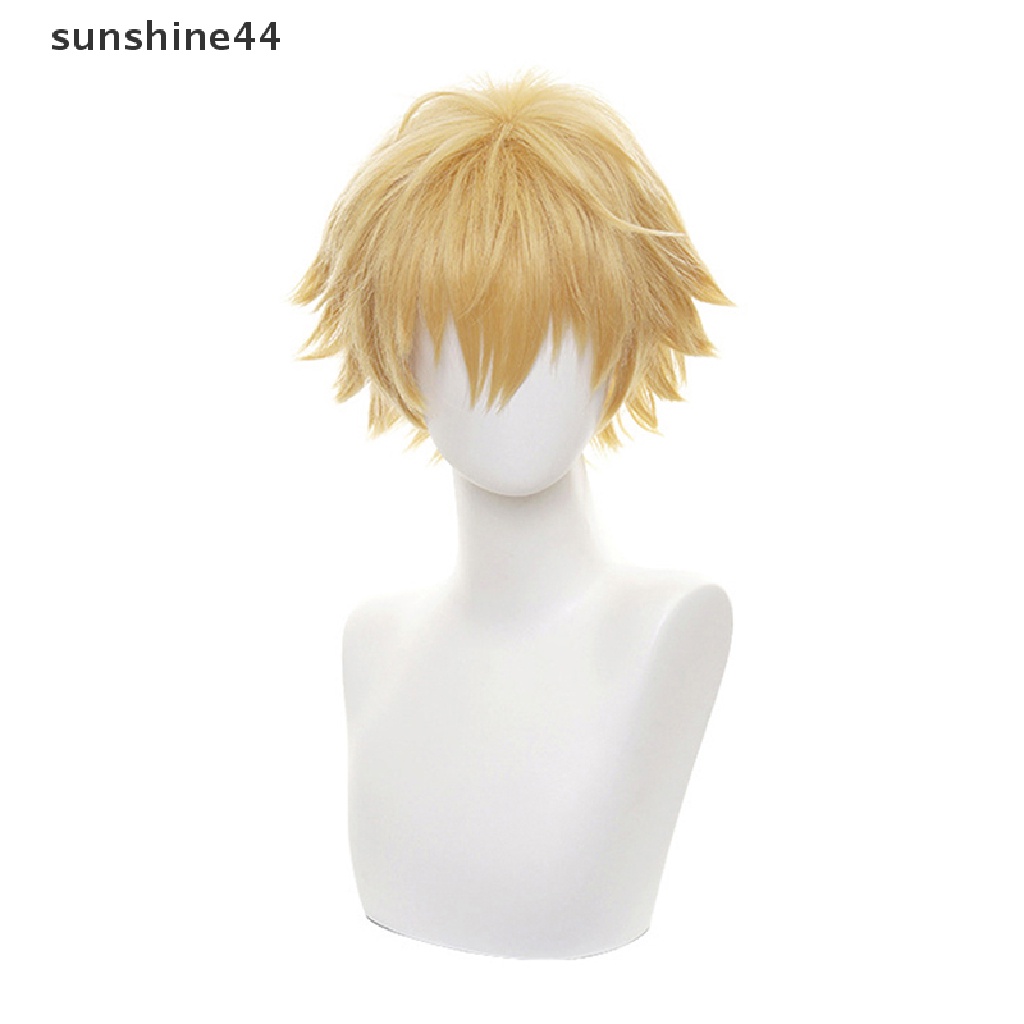 Sunshine Wig / Rambut Palsu Pria Model Pendek Warna Emas Untuk Kostum Cosplay Anime Halloween