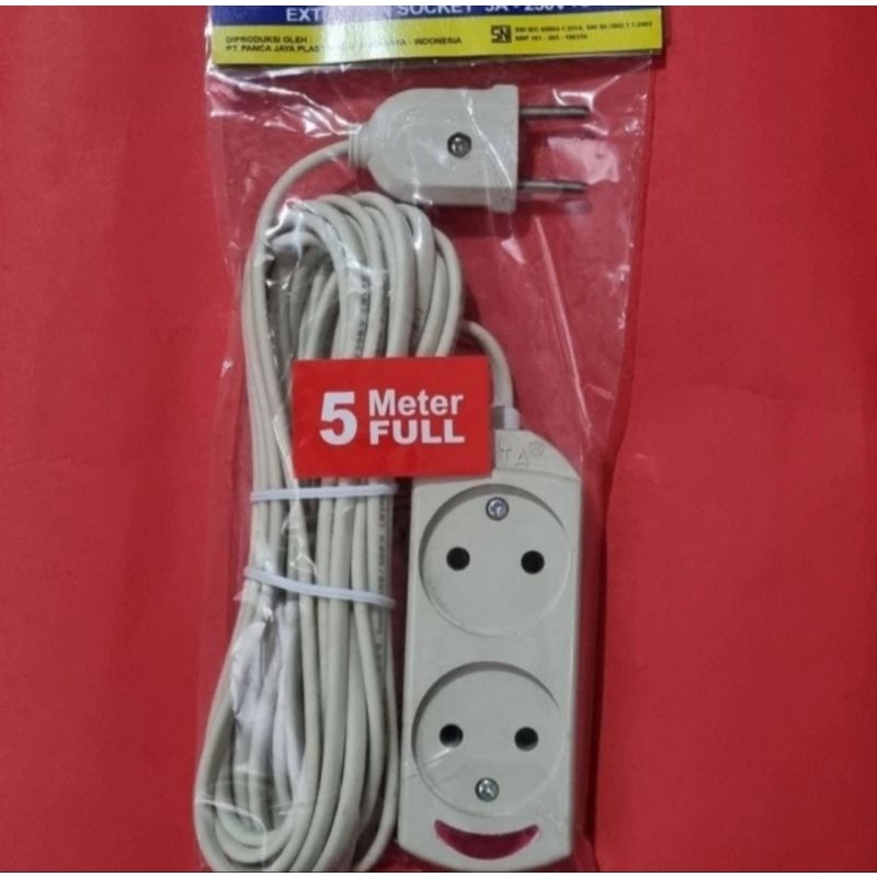 Stop Kontak Gepeng 2lb + Kabel Tembaga 5M + Lampu (SNI - ISO9001)