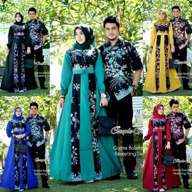 Couple Kartika Batik Buketan Hitam Warna / Couple Batik / Couple Lebaran / Couple Terlaris