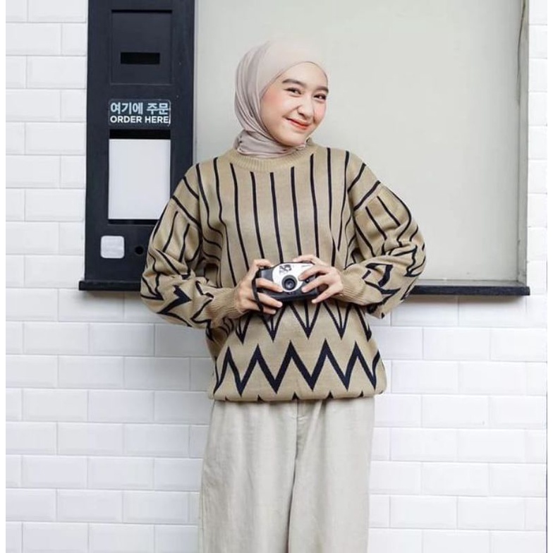 ATASAN WANITA /  BLOUSE TOP KNITWEAR / VINNY ZIGZAG