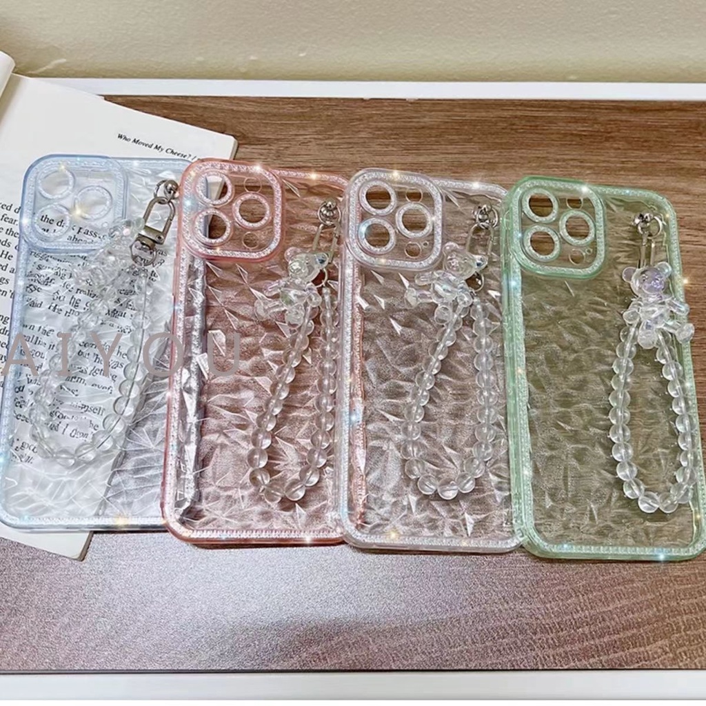 Soft Case Silikon Motif Beruang Dengan Rantai Untuk iPhone 14 Pro MAX 7 8 Plus 11 12 13 Pro MAX X XR XS MAX SE 2020 2022