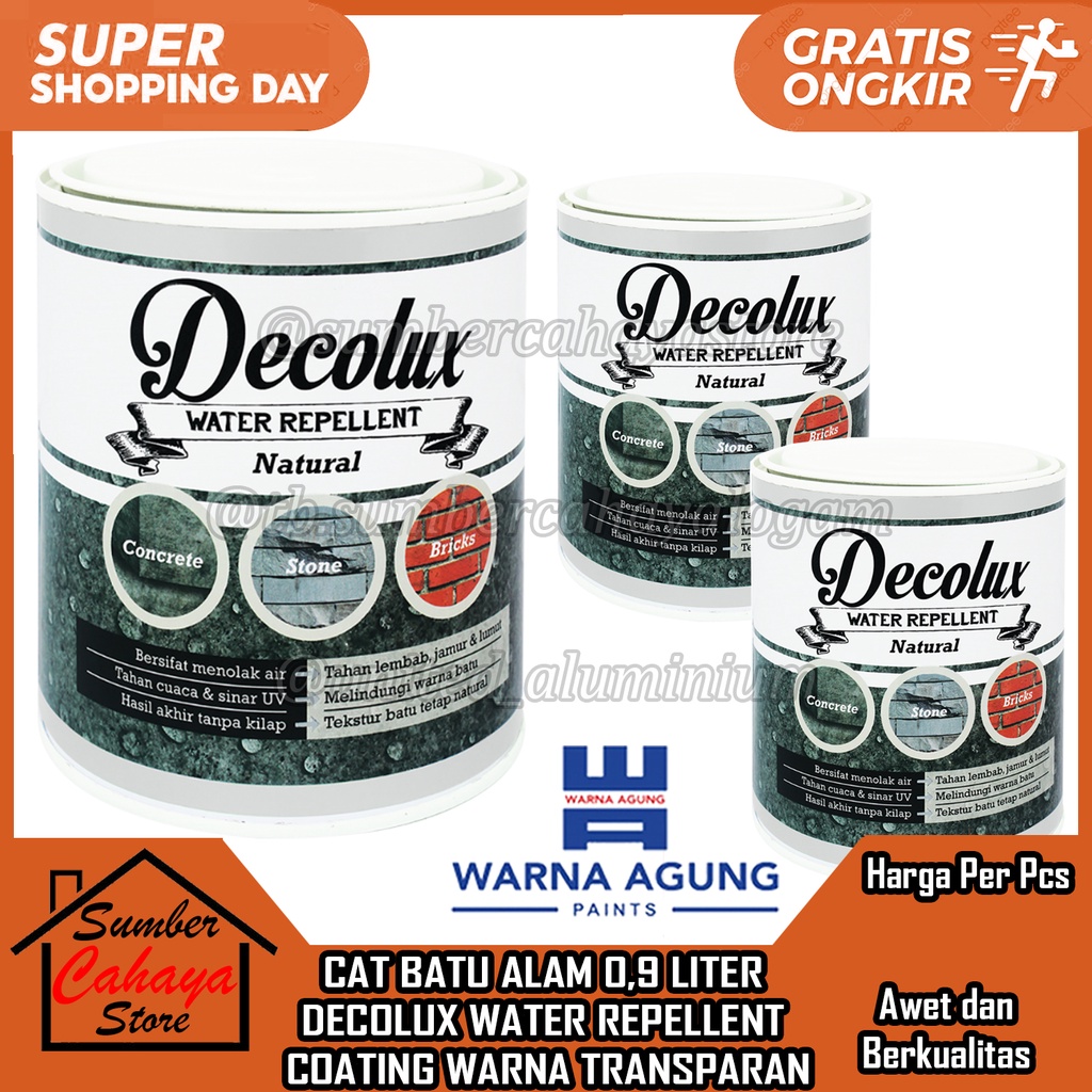 CAT BATU ALAM DECOLUX WATER REPELLENT COATING 0,9 LITER WARNA TRANSPARAN TERANSPARAN TRANSFARAN 0,9L