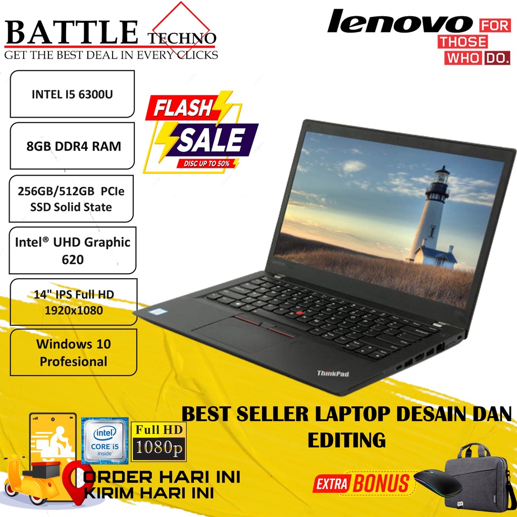 LAPTOP LENOVO THINKPAD T470 INTEL I5 6300U 8GB 512GB FHD WIN10PRO TERLARIS