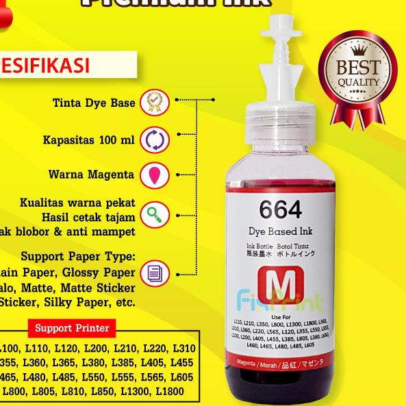TINTA 664 T664 REFILL PRINTER EPSON BLACK COLOR L120 L350 L565 L555 - TINTA ORIGINAL, Hitam