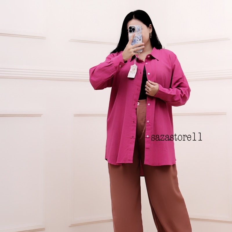 Kemeja Linen Oversized - Oversize Shirt-OVERSIZE FUCHSIA