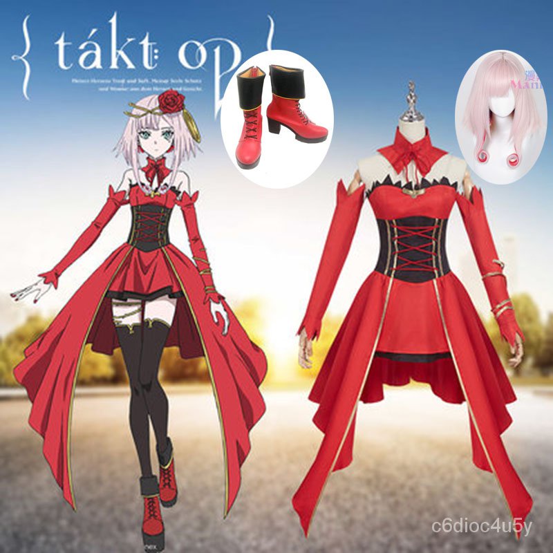Anime Takt Op. Destiny Cosplay Costume Red Party Dress Halloween Carnival Outfits Full Set Shoes Cos