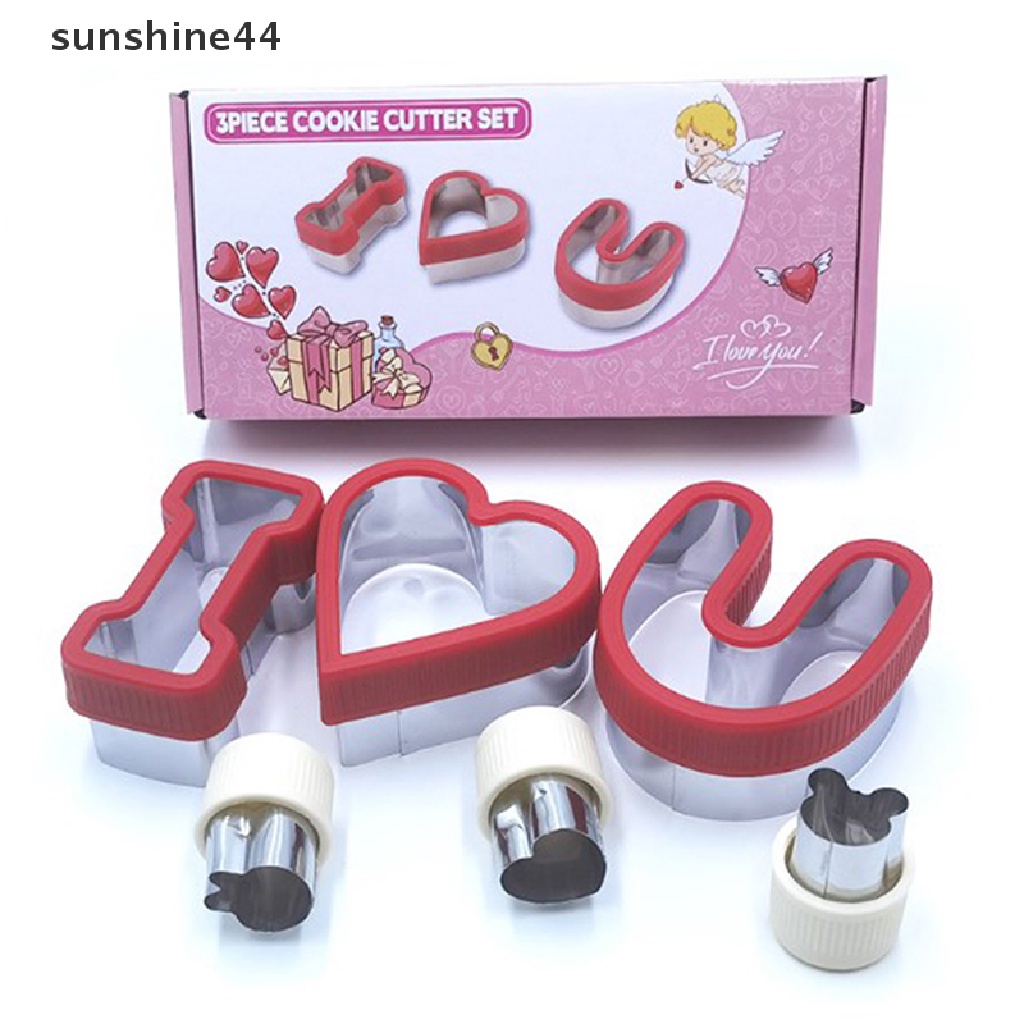 Sunshine 6Pcs / Set Cetakan Pemotong Sandwich / Roti Bahan Stainless Steel Tulisan I LOVE YOU