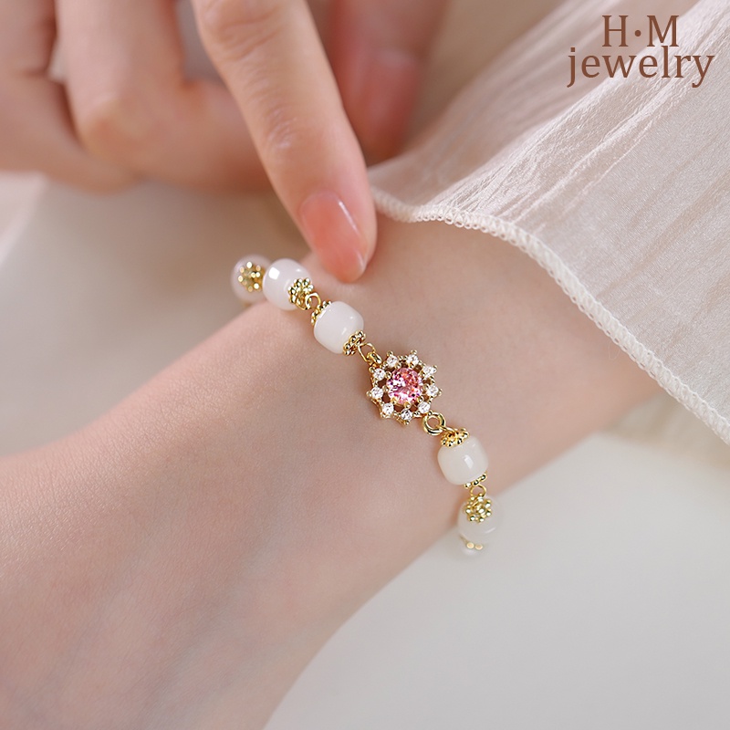 Gelang Tangan Hetian Retro Elegan Hias Zircon AAA Warna Pink Untuk Wanita 2022