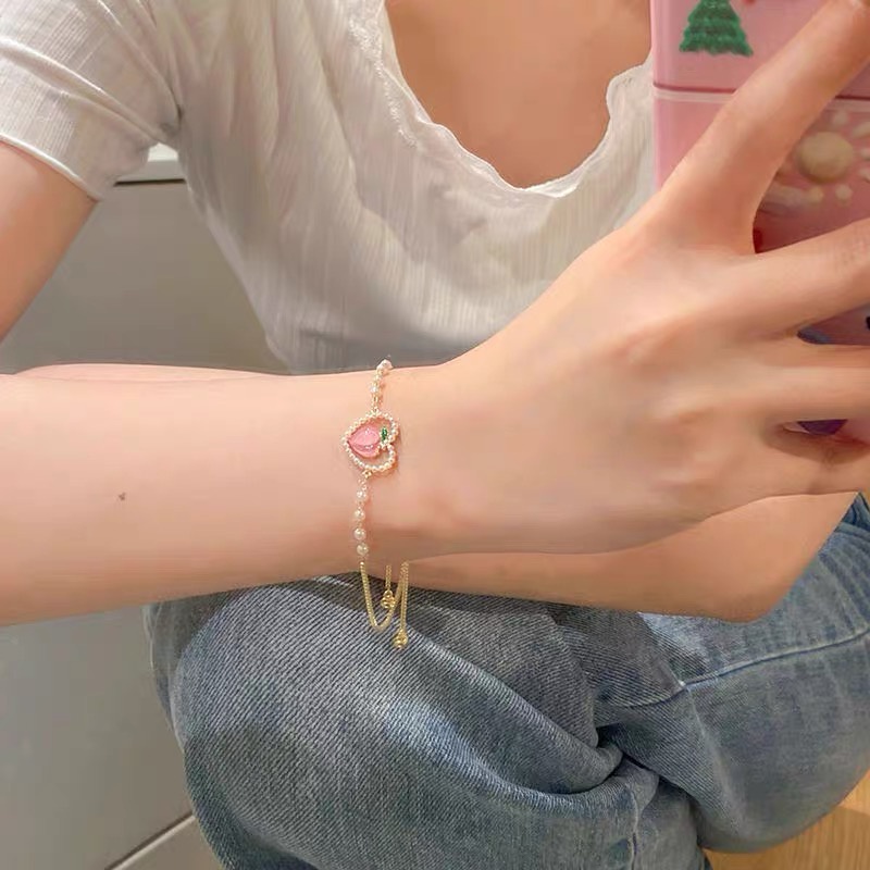 Gelang Manik-Manik Mutiara Warna Pink Peach Untuk Wanita