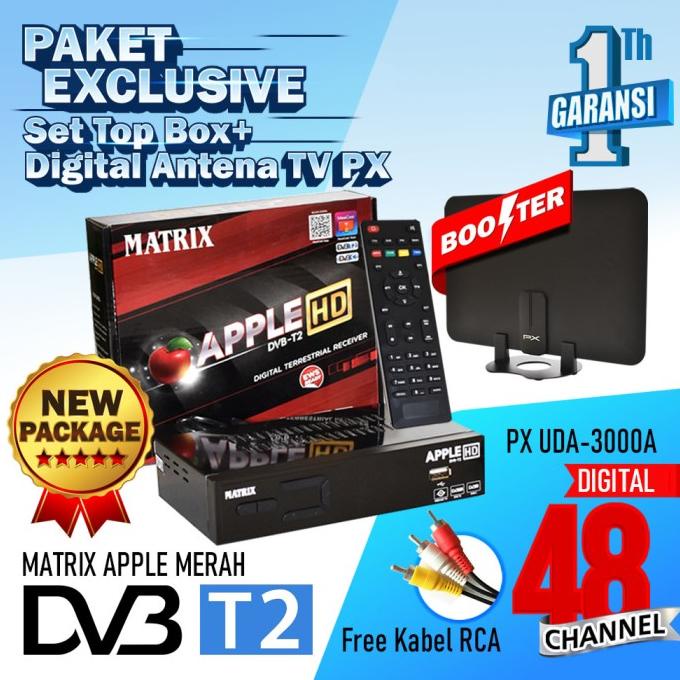 Dvb T2 Set Top Box Matrix Apple Hd Paket Ekslusif + Antena Digital Px