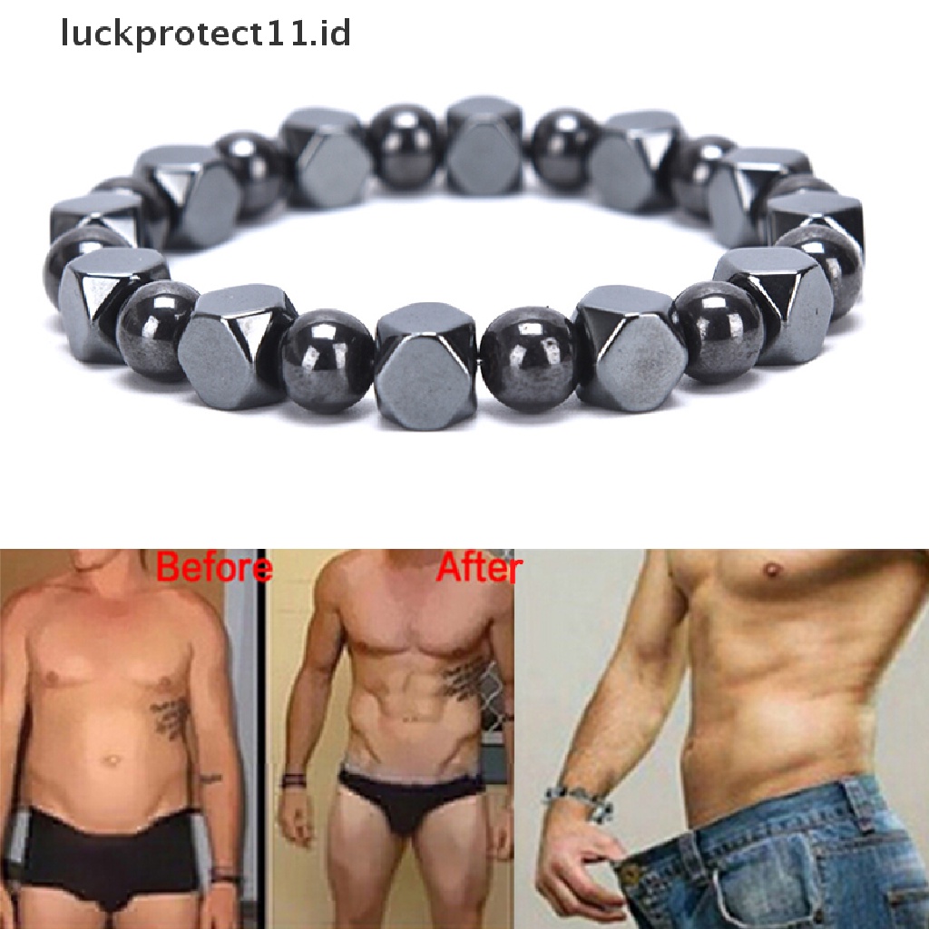 Gelang Manik-Manik Hematite Magnetik Warna Hitam Untuk Kesehatan Pria