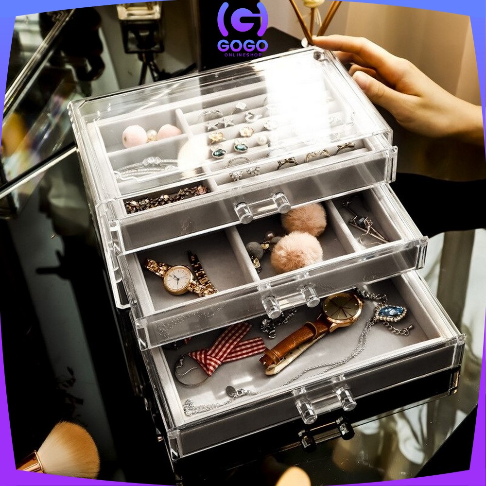 GOGO-K21 Rak Perhiasan 3 Laci Jewelry Box Organizer Rak Penyimpanan Kalung / Cincin / Gelang