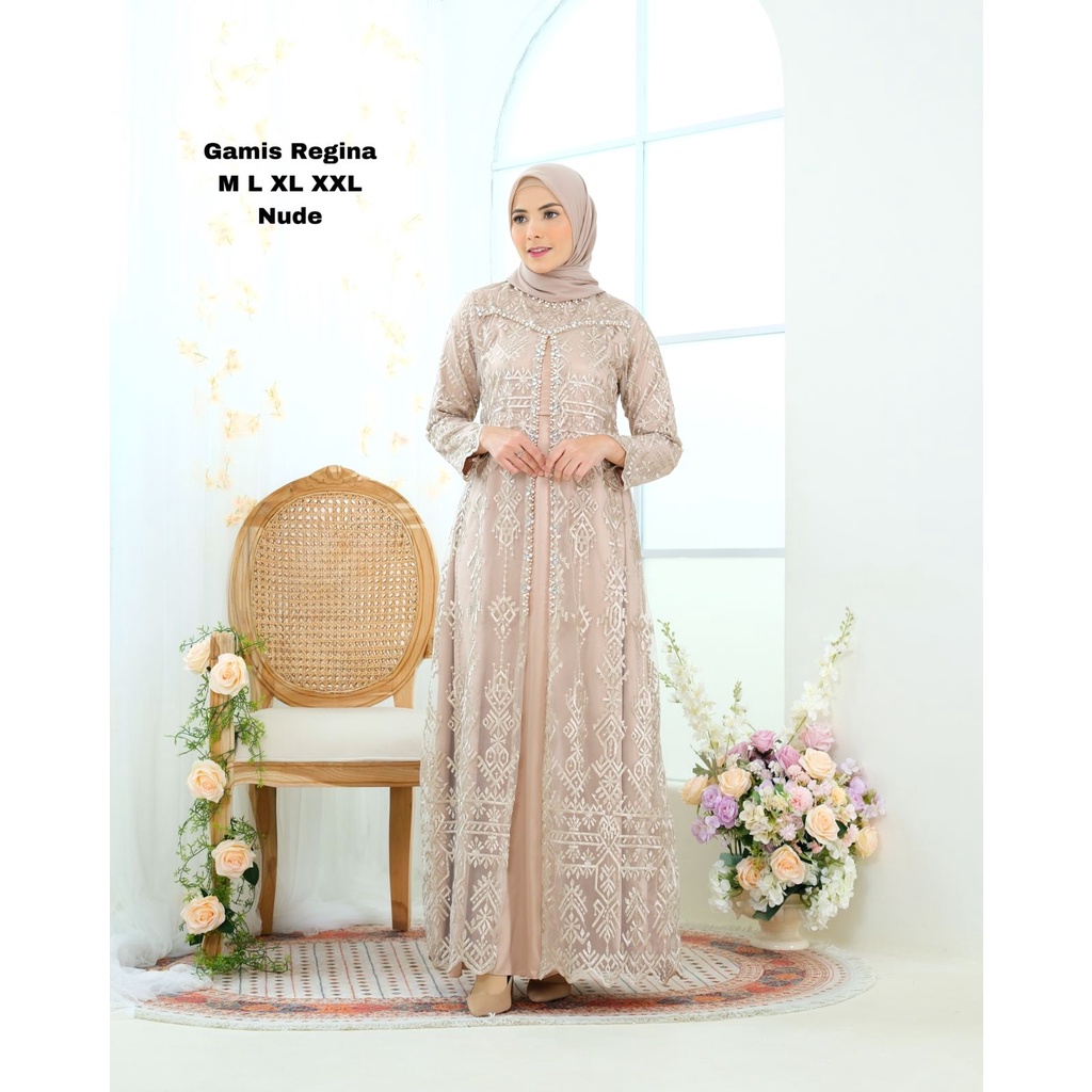 Permata Olshop / Gamis Kebaya Payet Regina NF / Kebaya Modern Gamis Brukat / Gamis Pesta Mewah / Gamis Kondangan / Gamis Payet