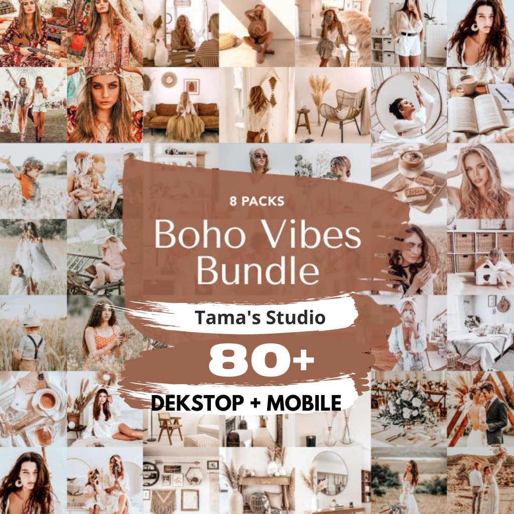 80+ Boho Vibes Bundle Preset Lightroom 80+ in 8 Packs Mobile IOS/Android &amp; Dekstop