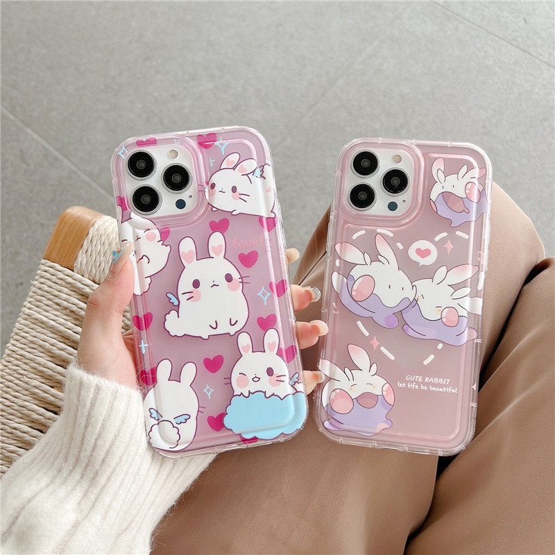 Soft Case TPU Matte Shockproof Tahan Debu Motif Kelinci Loving Untuk IPhone 14 13 12 11 Pro Plus