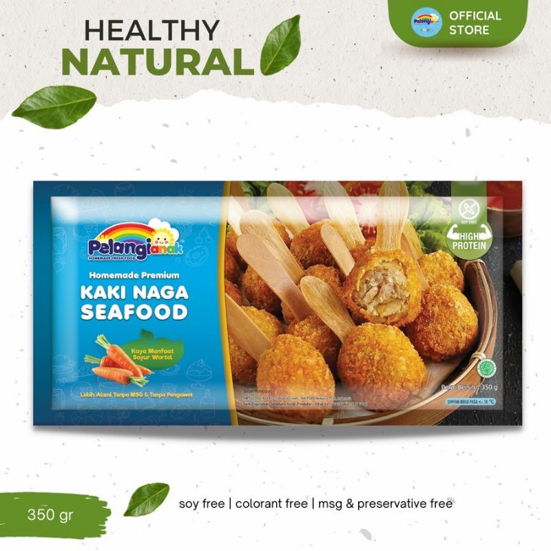 

Kaki Naga Ayam, Seafood, Sapi 350 gram organik pelangi anak