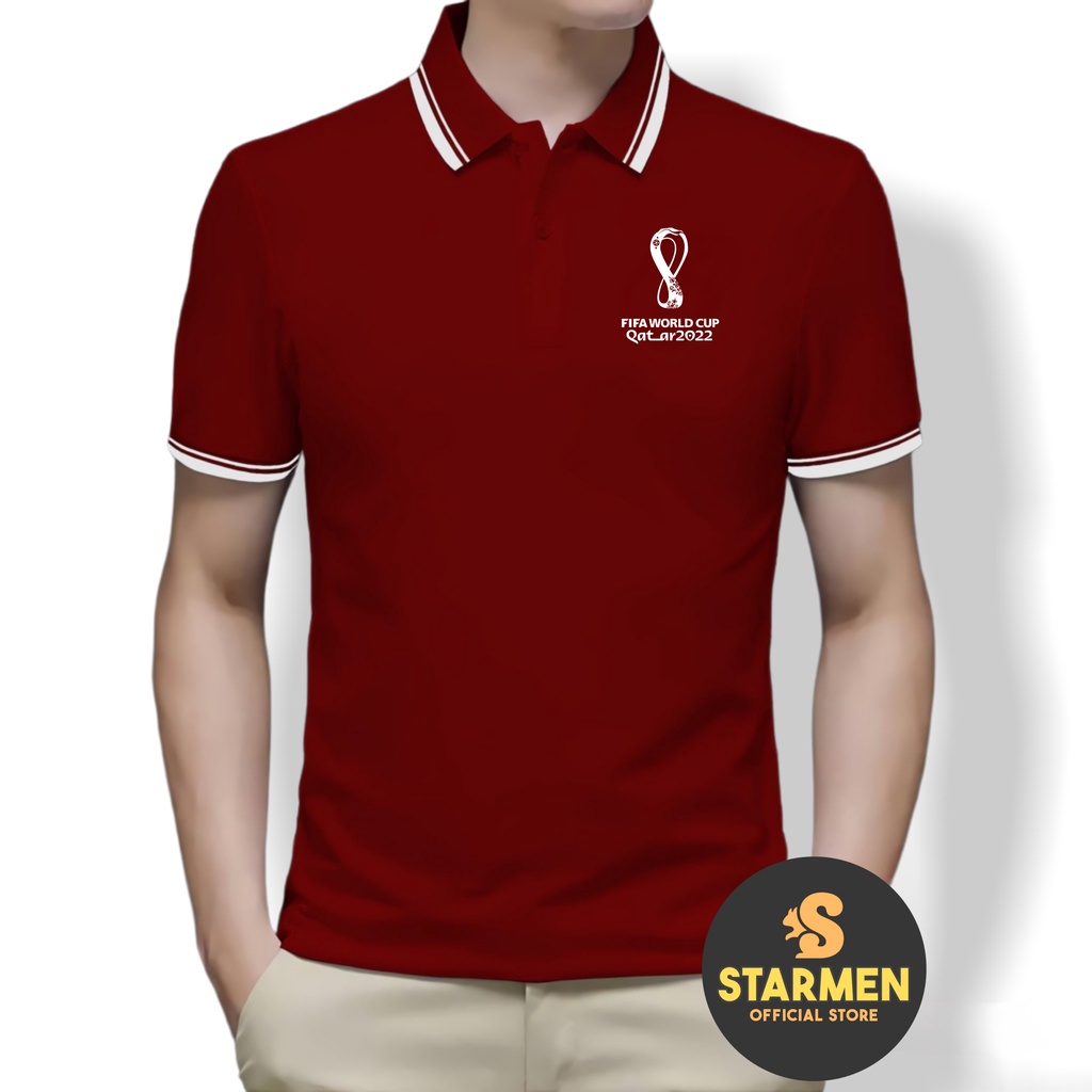 Kaos Polo Shirt Pria Kerah List Putih logo FIFA WORLD CUP QTAR 2022 VC