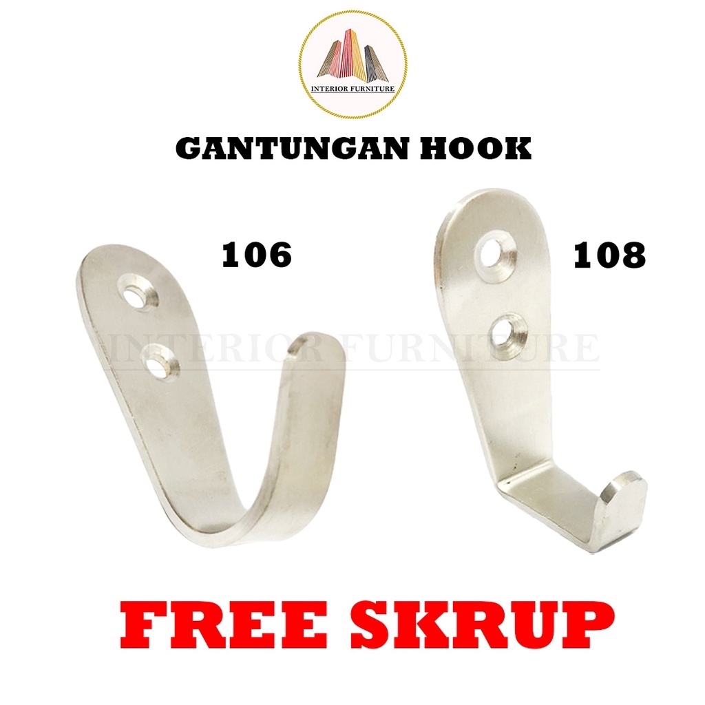 Kapstok Stainless Steel Single /Gantungan Baju Stainles Hook Single /Hook Single ...(108 &amp;106) FREE SEKRUP