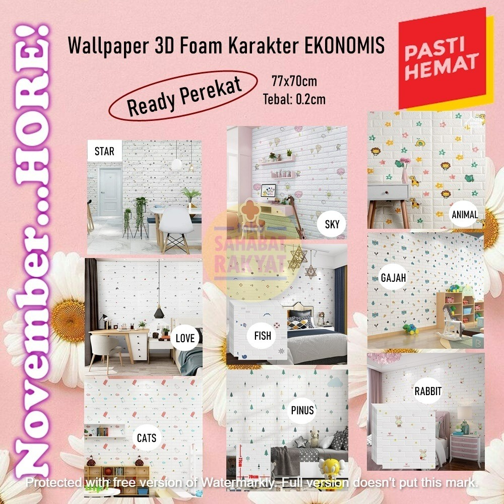 Wallpaper Foam 3D Stiker Dinding Karakter 70x77cm EKONOMIS