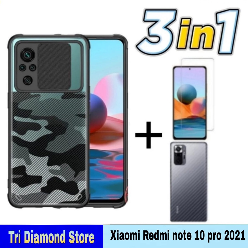 paket 3 inc 1 case xiaomi redmi note 10 pro 2021 Fusion Sliding Army